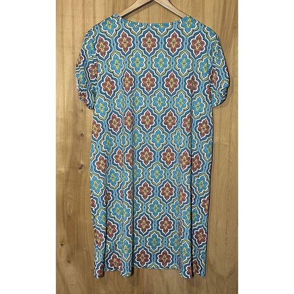 Ruby Rd Women’s Large Dress Orange Blue White Short Sleeve Pullover - Picture 2 of 4